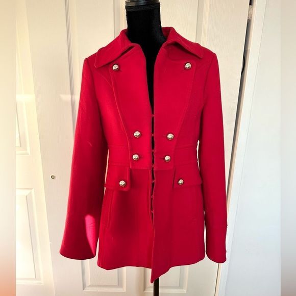 WHITE HOUSE BLACK MARKET Women's Red pea coat trench jacket pearl button
Sz M - Picture 1 of 16